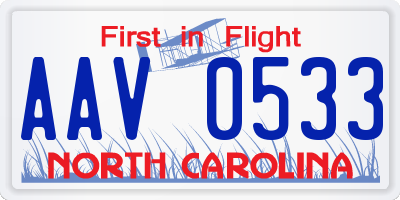 NC license plate AAV0533