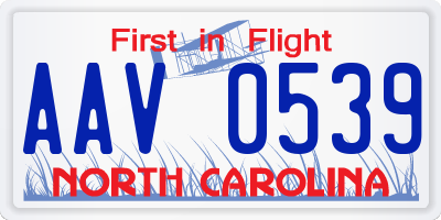 NC license plate AAV0539