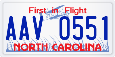 NC license plate AAV0551