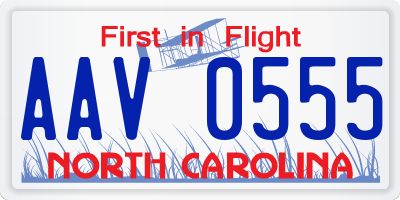 NC license plate AAV0555