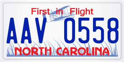 NC license plate AAV0558