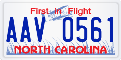NC license plate AAV0561