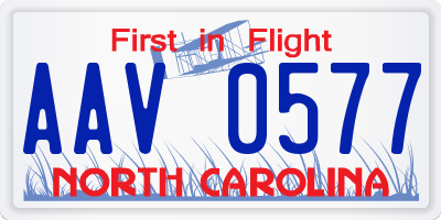 NC license plate AAV0577