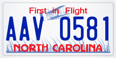 NC license plate AAV0581