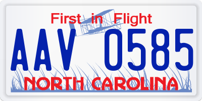 NC license plate AAV0585