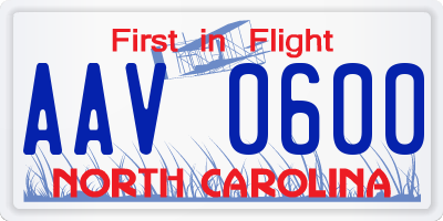 NC license plate AAV0600