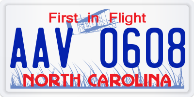 NC license plate AAV0608