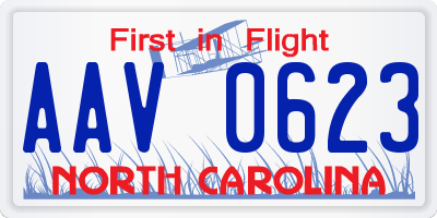 NC license plate AAV0623