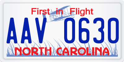 NC license plate AAV0630