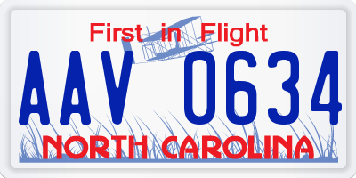 NC license plate AAV0634