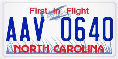 NC license plate AAV0640