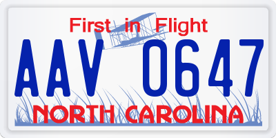 NC license plate AAV0647