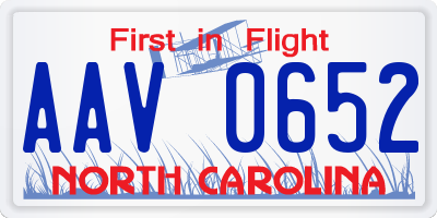 NC license plate AAV0652