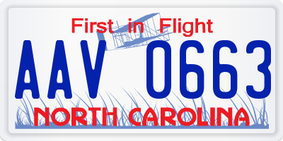 NC license plate AAV0663