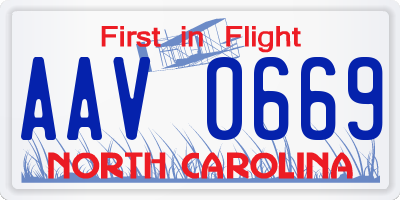 NC license plate AAV0669