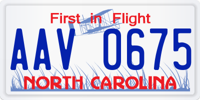 NC license plate AAV0675