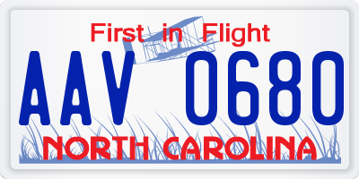 NC license plate AAV0680