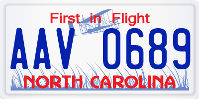 NC license plate AAV0689
