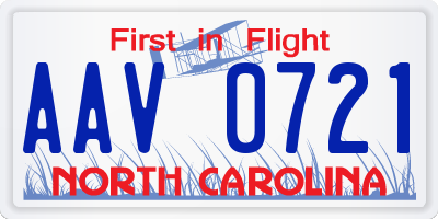 NC license plate AAV0721