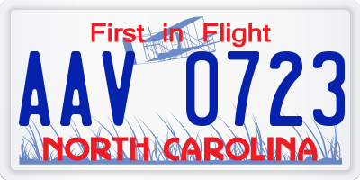 NC license plate AAV0723