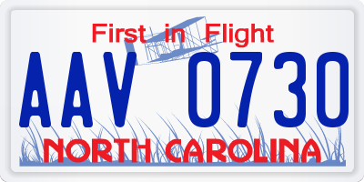 NC license plate AAV0730