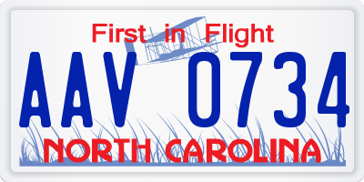 NC license plate AAV0734