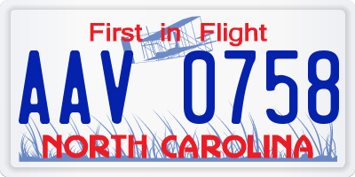 NC license plate AAV0758