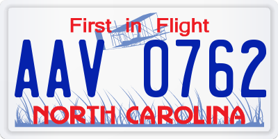 NC license plate AAV0762