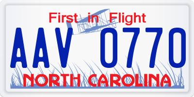 NC license plate AAV0770