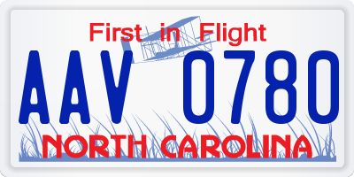 NC license plate AAV0780