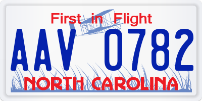 NC license plate AAV0782