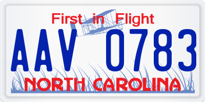 NC license plate AAV0783
