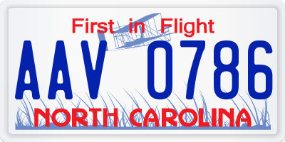 NC license plate AAV0786