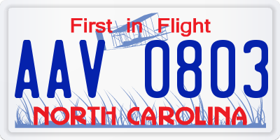 NC license plate AAV0803