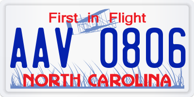 NC license plate AAV0806