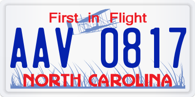 NC license plate AAV0817