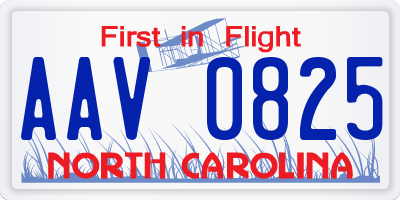 NC license plate AAV0825