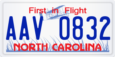 NC license plate AAV0832
