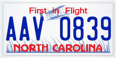 NC license plate AAV0839