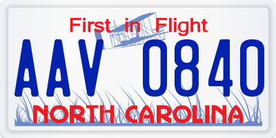 NC license plate AAV0840