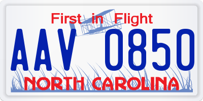 NC license plate AAV0850