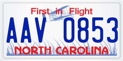 NC license plate AAV0853