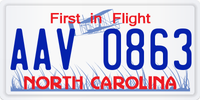 NC license plate AAV0863