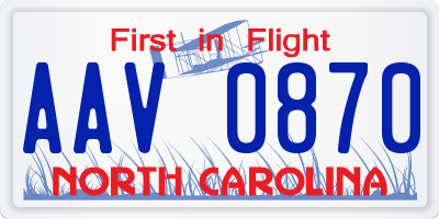 NC license plate AAV0870