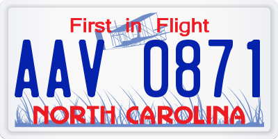 NC license plate AAV0871