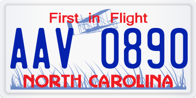 NC license plate AAV0890