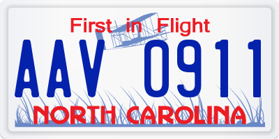 NC license plate AAV0911