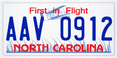 NC license plate AAV0912