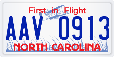 NC license plate AAV0913