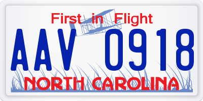 NC license plate AAV0918